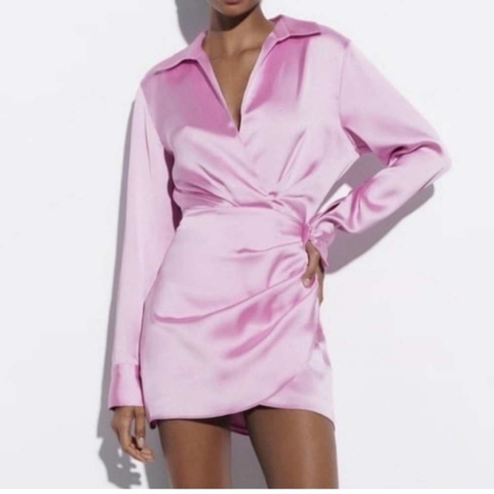 Zara Pink Satin Dress S